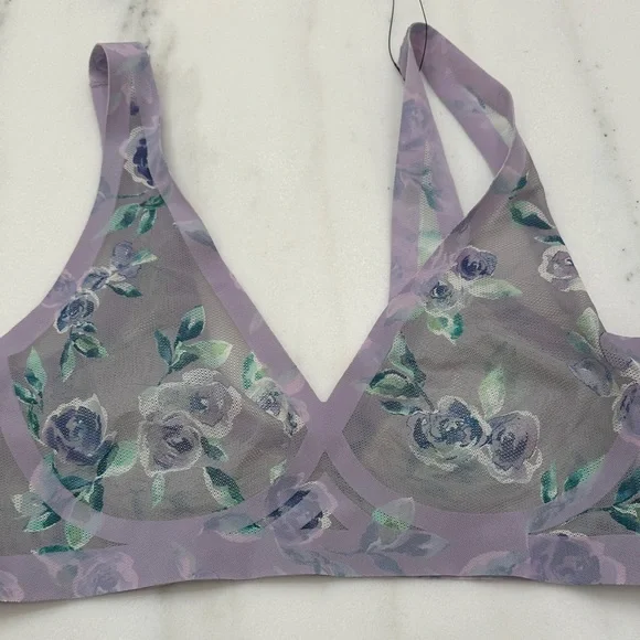 LUZ Floral Mesh medium mesh Bralette - Purple Floral. New With Tag. - Picture 1 of 4